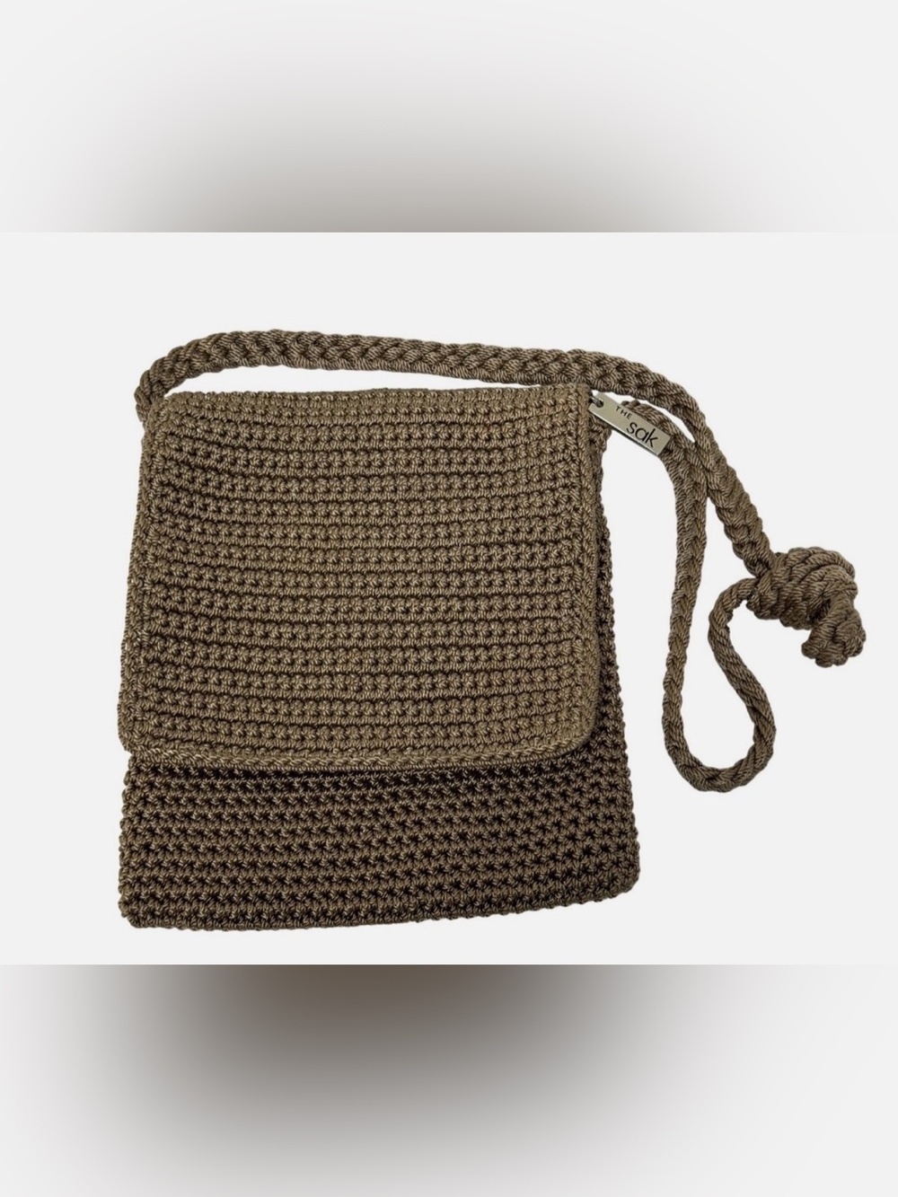 The Sak Braided Crochet Crossbody Bag in Taupe Brown